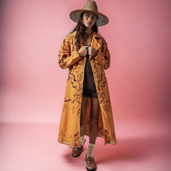 Free People Susanna Cutwork Longline Duster Jacket Sizes XS Festival Statement - Picture 14 of 14